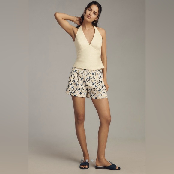 Anthropologie The Avery Cuffed Pleated Trouser Shorts by Maeve in blue size 8 - Picture 1 of 8